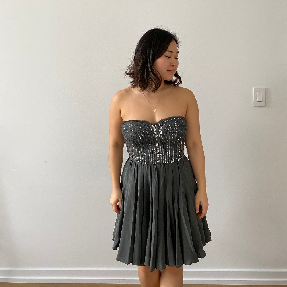 Rebecca Taylor Strapless Silk + Sequin Dress